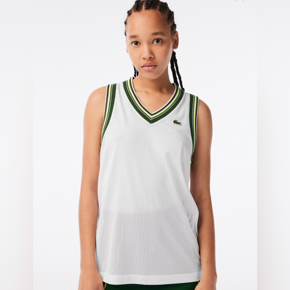 Lacoste Women’s Mesh V-Neck Tank Top | Size 42 (L) | NWT